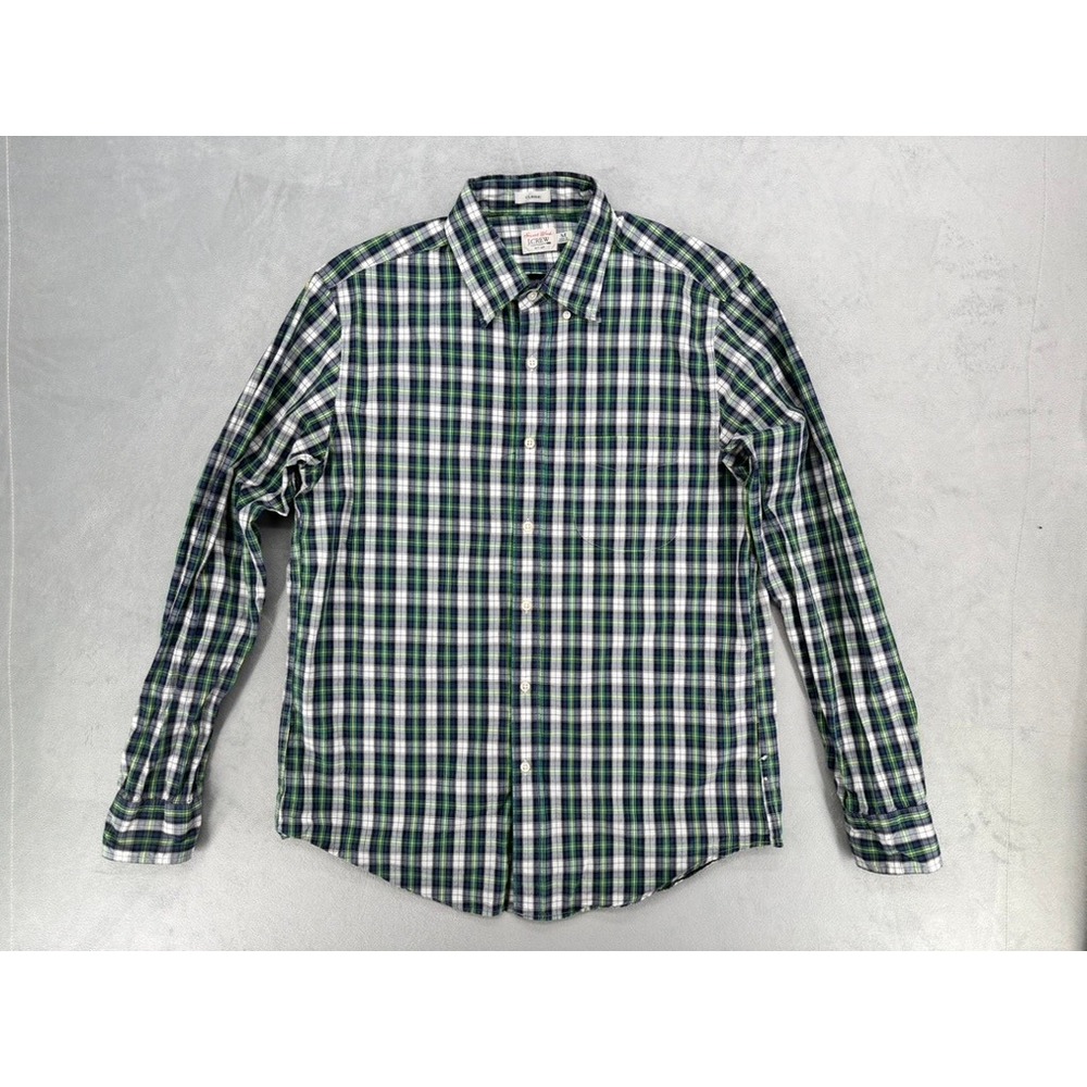 J.Crew Secret Wash Shirt Mens Medium Classic Fit Plaid Button Down Navy Green